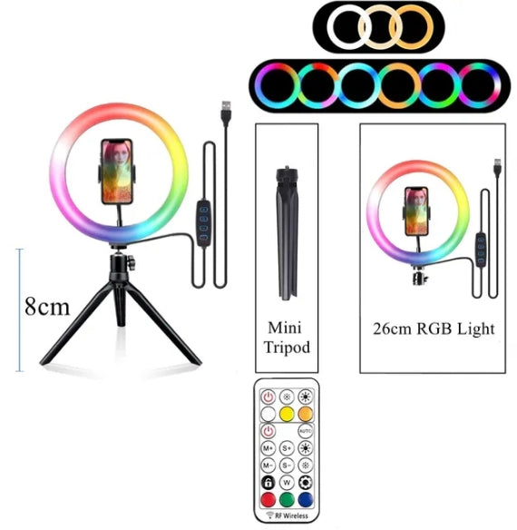 RGB Ring Light Lamp Ring Round With Remote Control For Smartphone Mobile Led Video Light Ring Make YouTube Photographic Lighting.